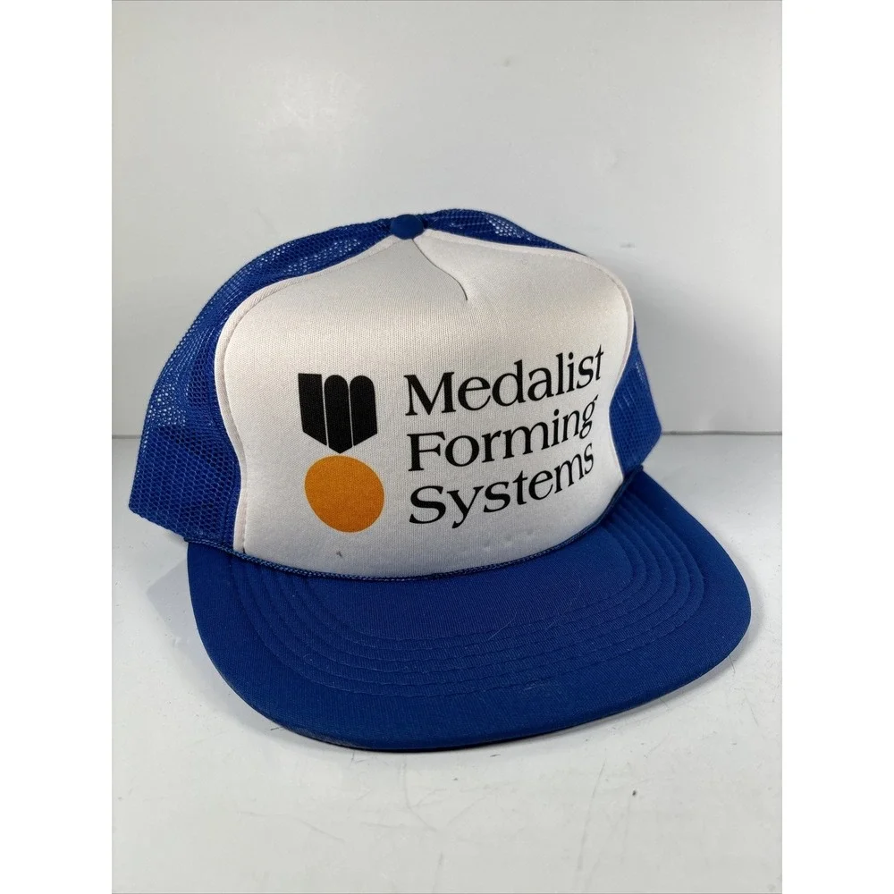 Medalist Forming Systems‎ Trucker Snapback Mesh Hat Workwear Cap Blue White